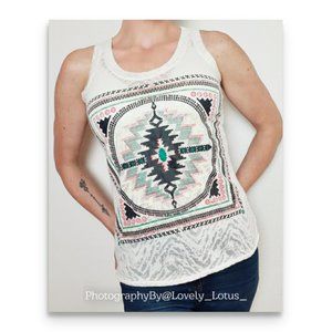 Western Aztec Tank Top Semi Sheer Burnout Graphic Print Tank Top
